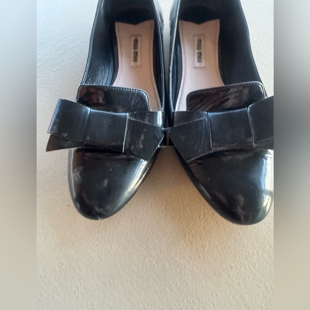 Miu Miu Glossy Black Bow Loafers